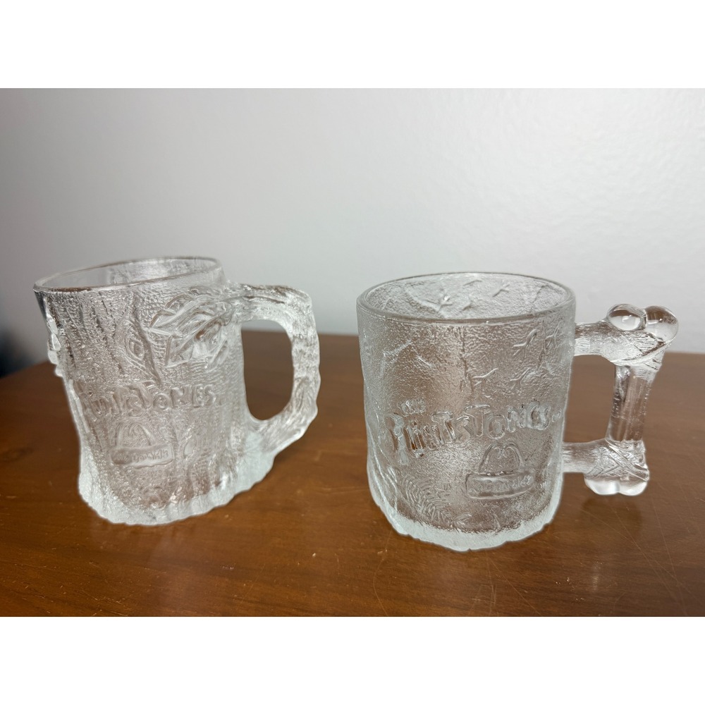 The Flintstones Clear Glass Mugs Set of 2 1993‎ McDonald's Collectible